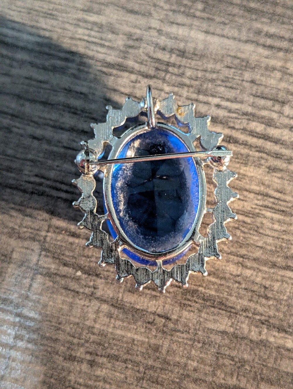 Blue Oval Halo Brooch - Picture 3 of 4